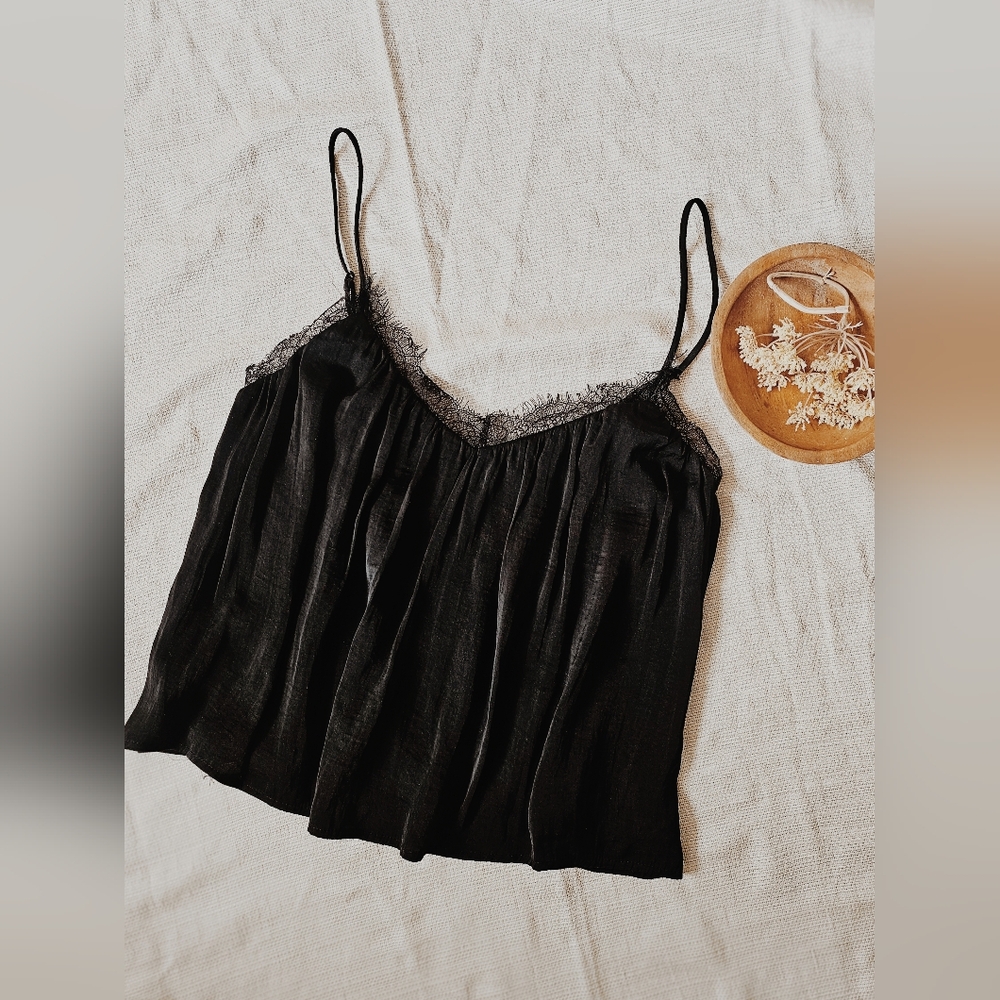 Black Satin Lace Cami - Picture 2 of 4